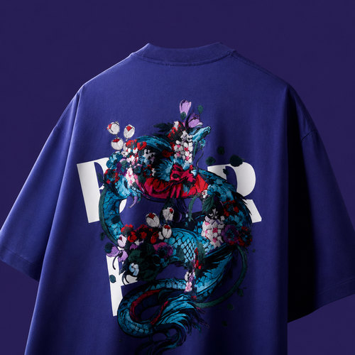 BLURFT Blue Dragon oversized graphic T-shirt back view